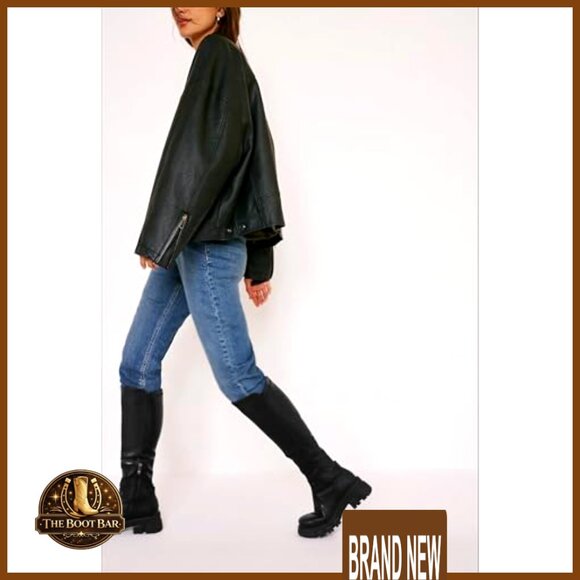 Women's Size 11 Knee High Platform Boots Wide Calf Lug Sole Zipper - Picture 7 of 7